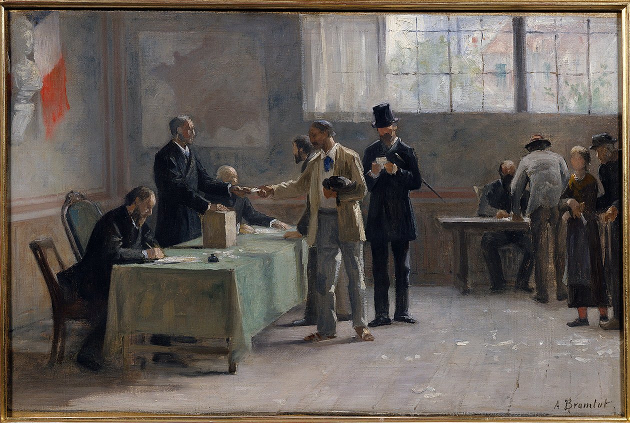 Všeobecné volební právo: volební místnost v roce 1889. skica Alfreda Bramtota (1852-1894) 1889 od Alfred Henri Bramtot