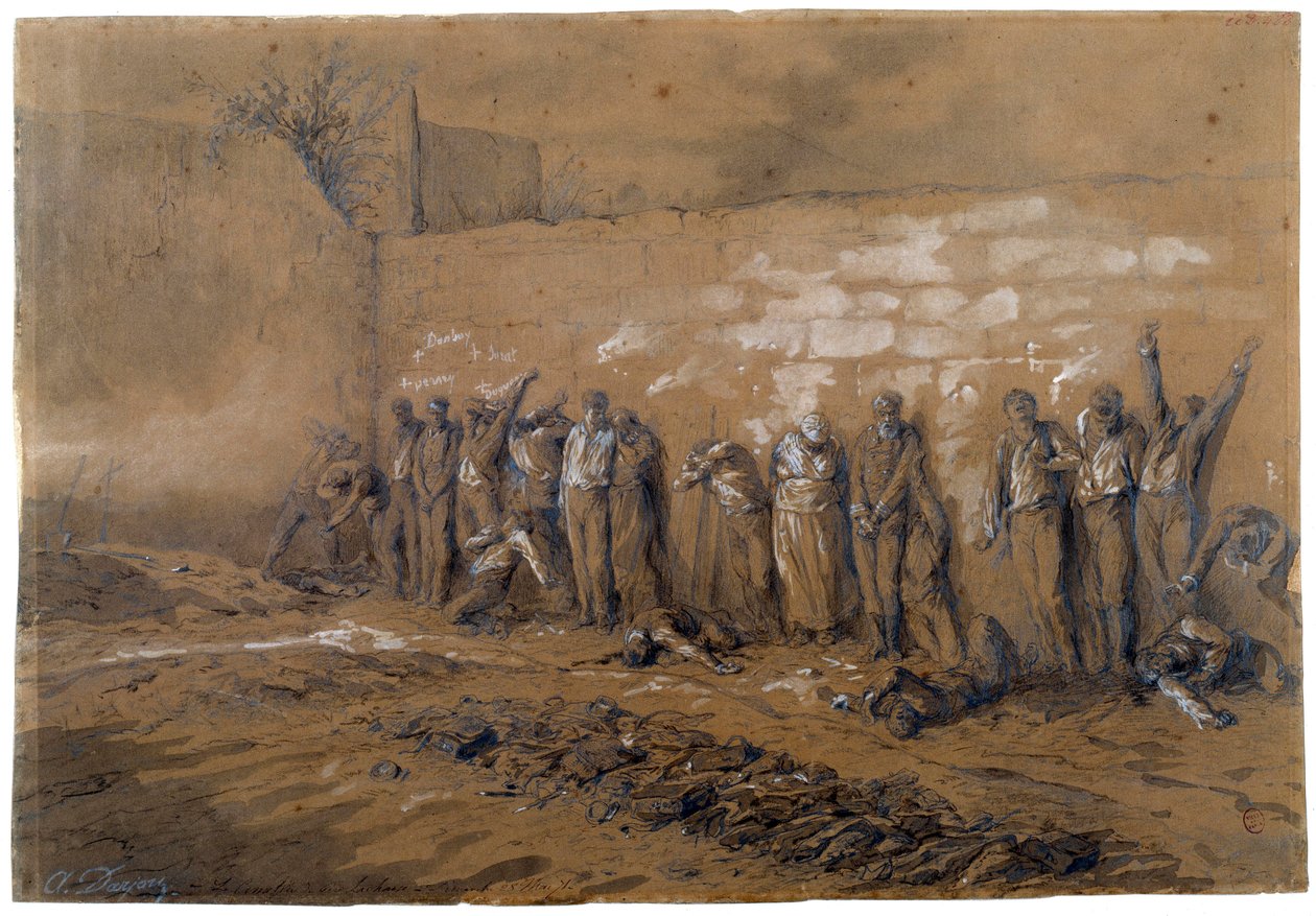 Commune de Paris: poprava 147 bojovníků Komuny na zdi Federes u Pere Lachaise v Paříži dne 28.5.1871. Kresba tuší od Alfreda Henriho Darjou (1832-1874) Paris, Musee Carnavalet od Alfred Henri Darjou