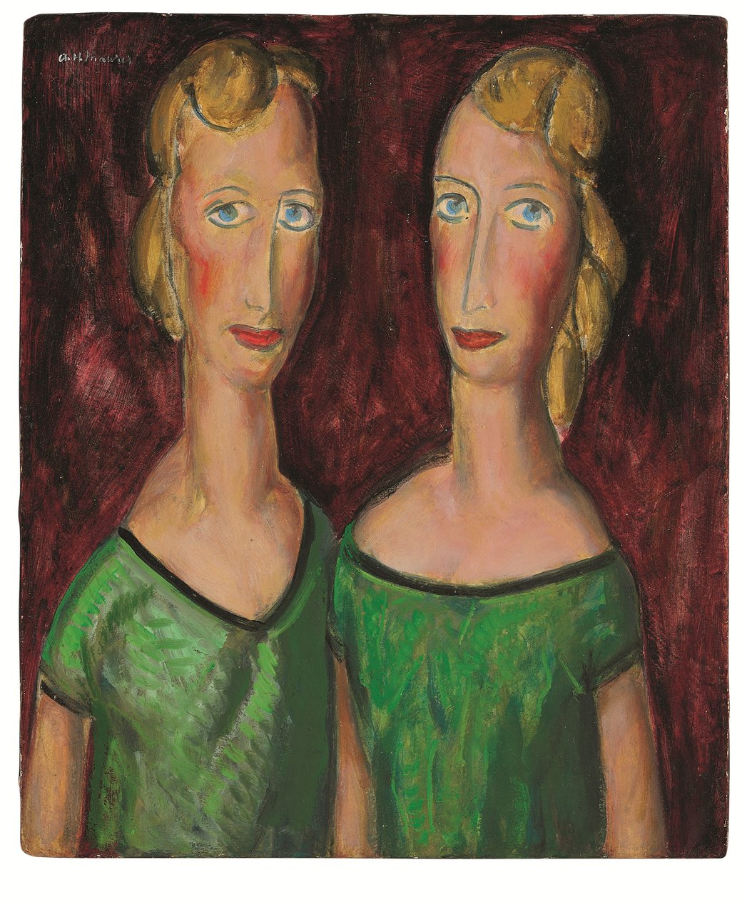 Dvě sestry v zeleném, c. 20. léta (olej na palubě) od Alfred Henry Maurer