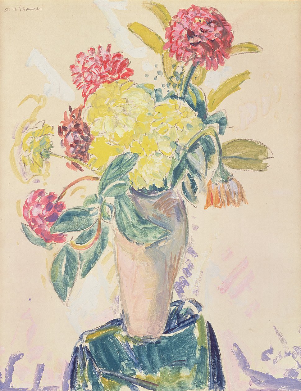 Zinnias, cca 1926 (wc, kvaš a dřevěné uhlí na papíře) od Alfred Henry Maurer