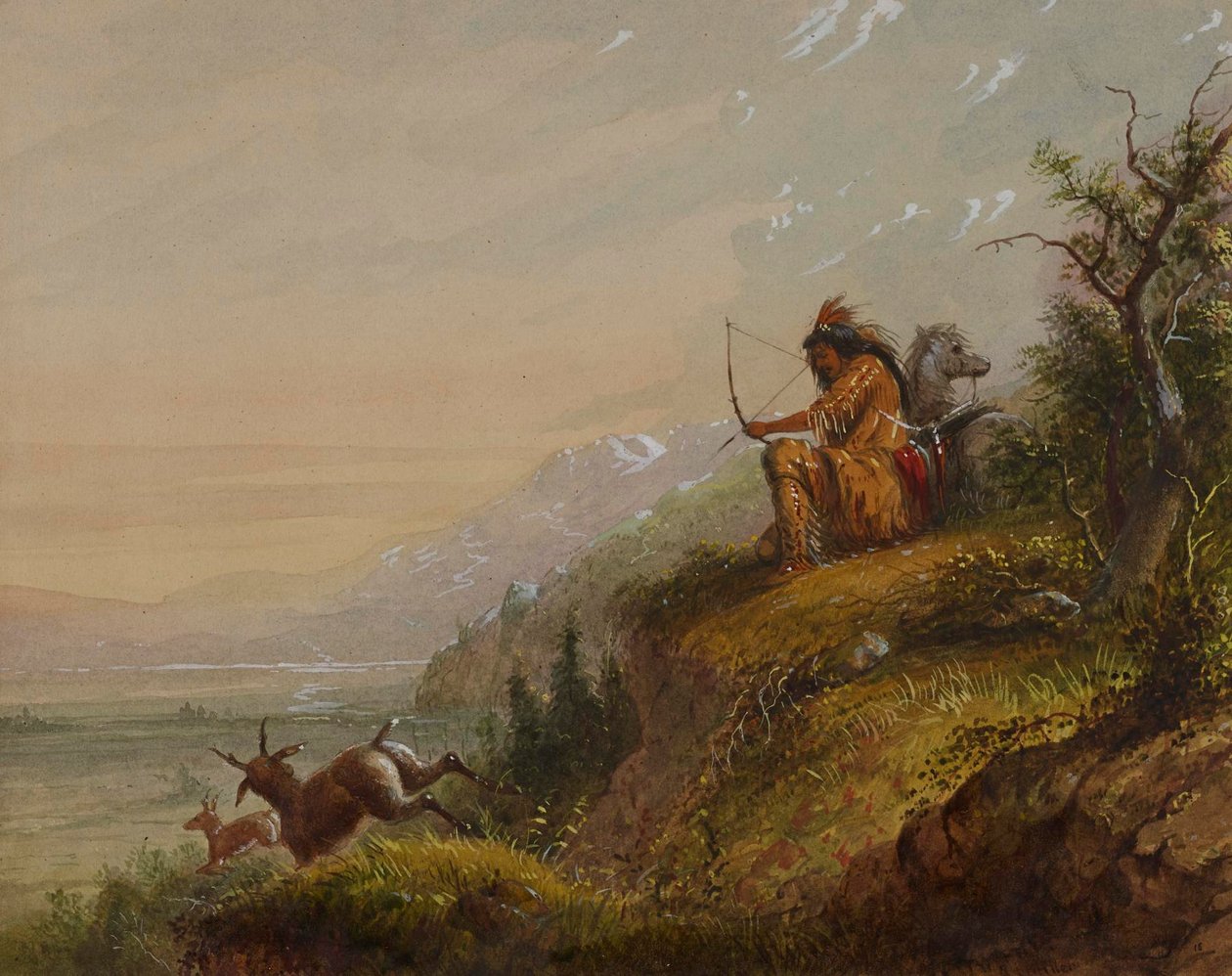 Pawnee Indián střílející na antilopu od Alfred Jacob Miller