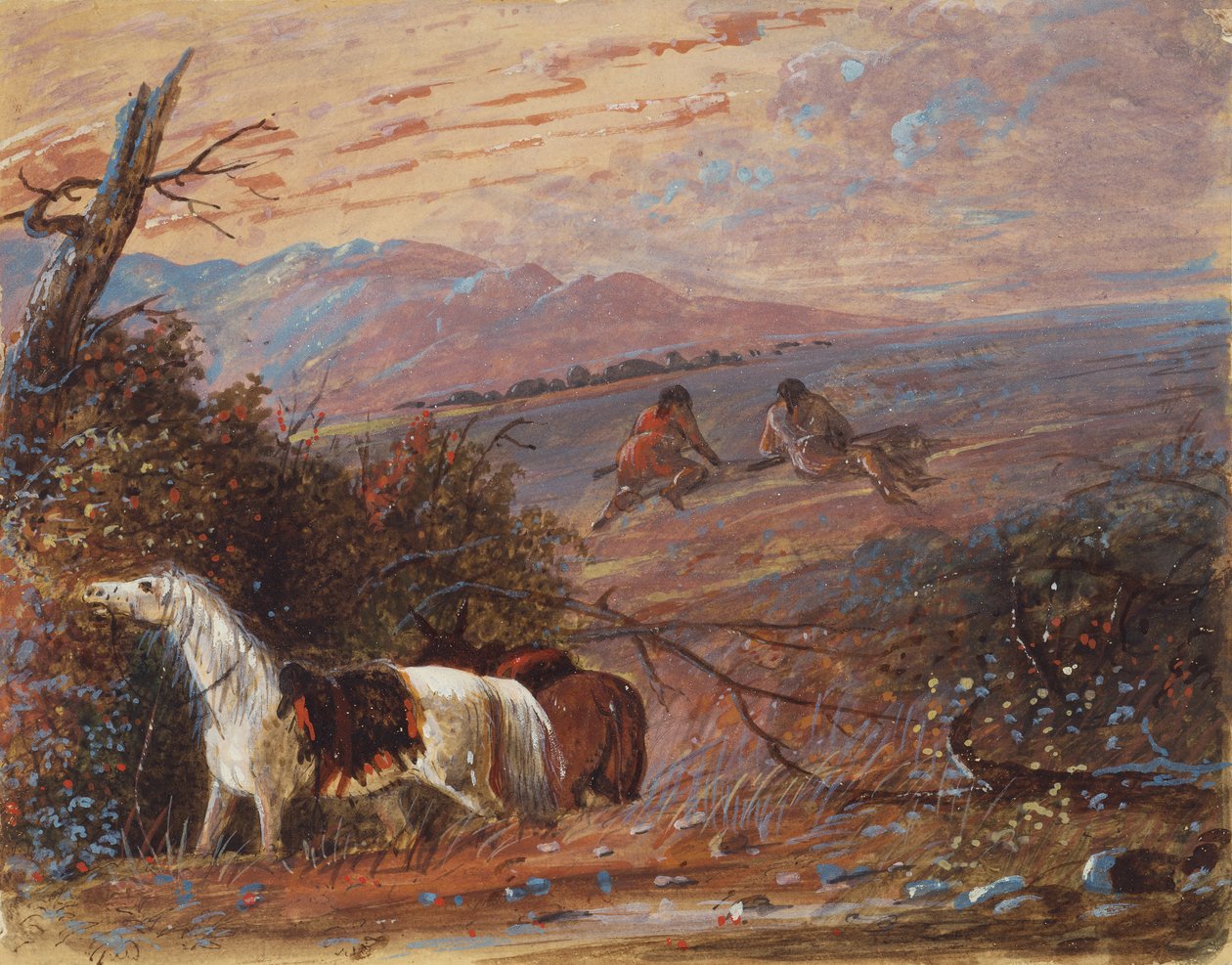 Approaching Buffalo, c.1858 (akvarel a kvaš na papíře) od Alfred Jacob Miller