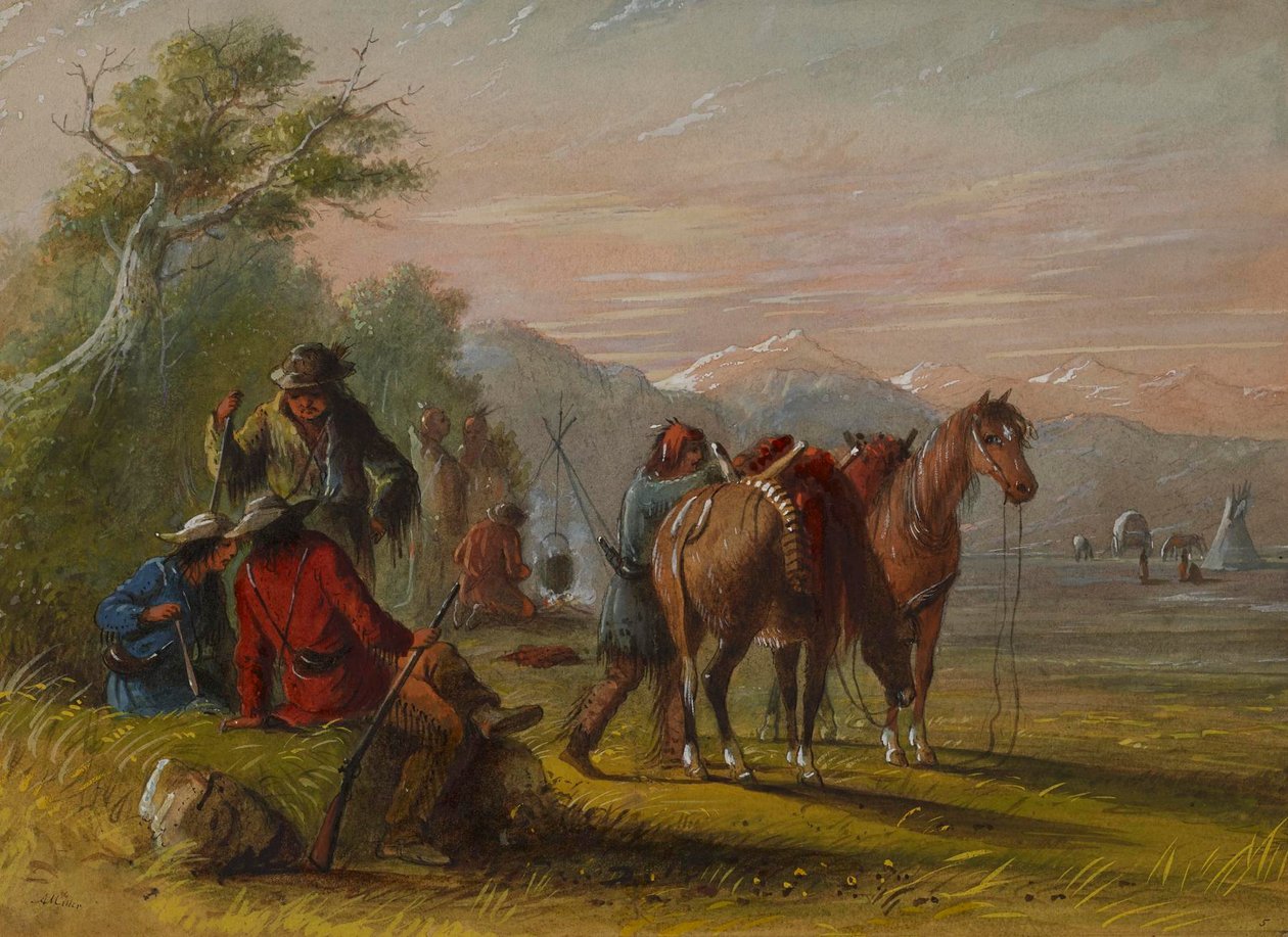 Tábor přijímající zásobu masa od Alfred Jacob Miller