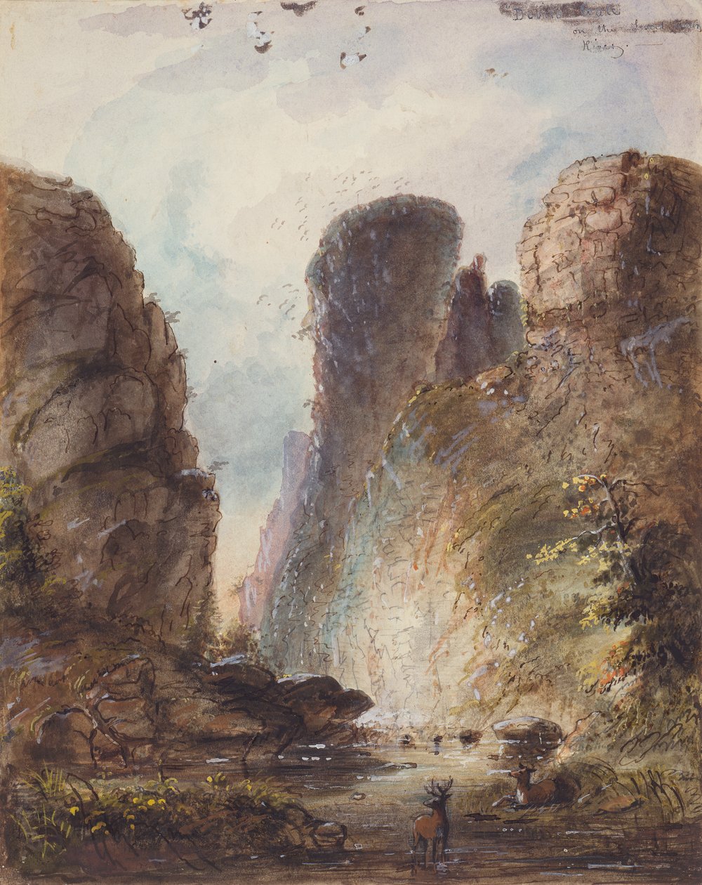 Ďáblova brána, cca 1850-60 (mytí, pero a inkoust na papíře) od Alfred Jacob Miller