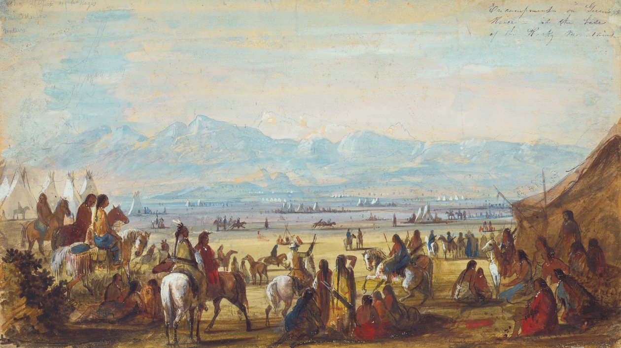Tábořiště na Green River na úpatí Skalistých hor, kolem roku 1837 (tužka, akvarel a kvaš na papíře) od Alfred Jacob Miller
