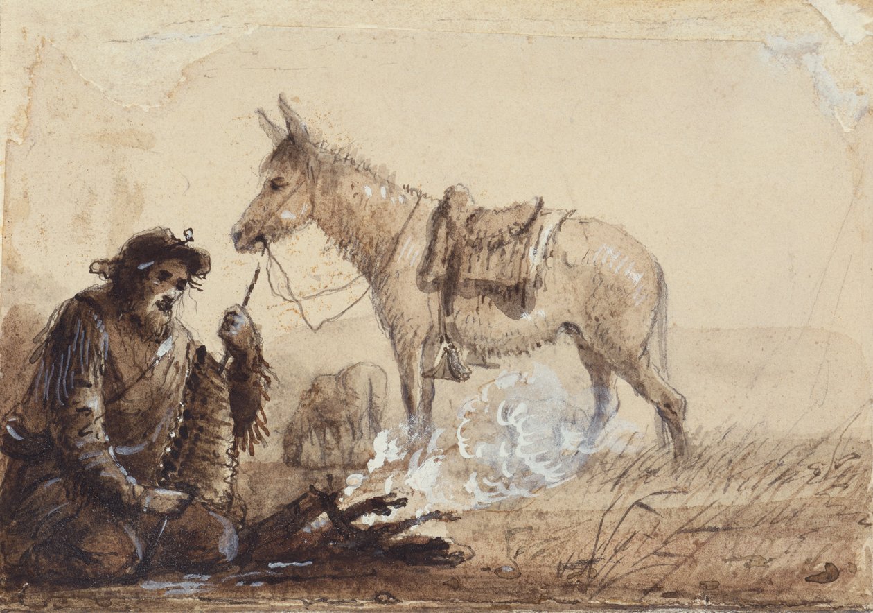 Francois připravuje večeři, kolem roku 1837 (kresba na papíře) od Alfred Jacob Miller