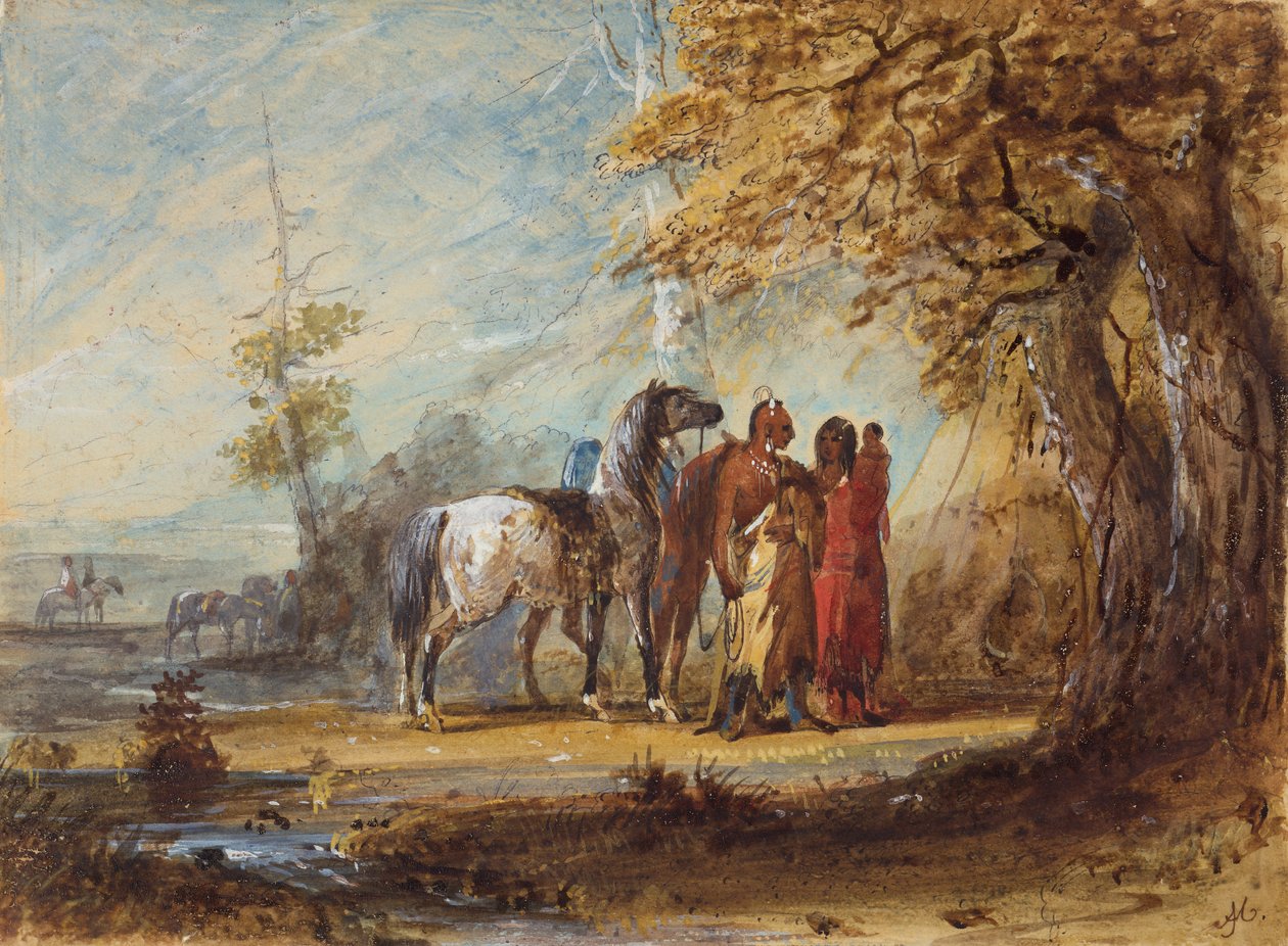 Indická rodina, kolem roku 1837 (tužka, akvarel a kvaš na papíře) od Alfred Jacob Miller