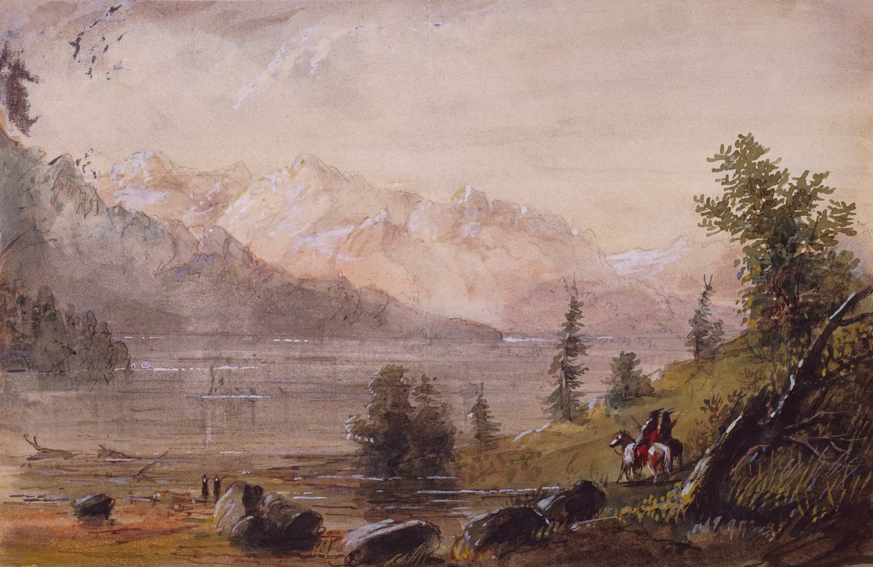 Indian Hunters Searching for Game, c.1837 (pencil, watercolor and gouache on paper)   1315690   cs       czech Successfully Translated  Original: Landschap met cascade en Tempel van de Tiburtijnse Sibille te Tivoli Prospetto e cascata del fiume aniene col  od Alfred Jacob Miller