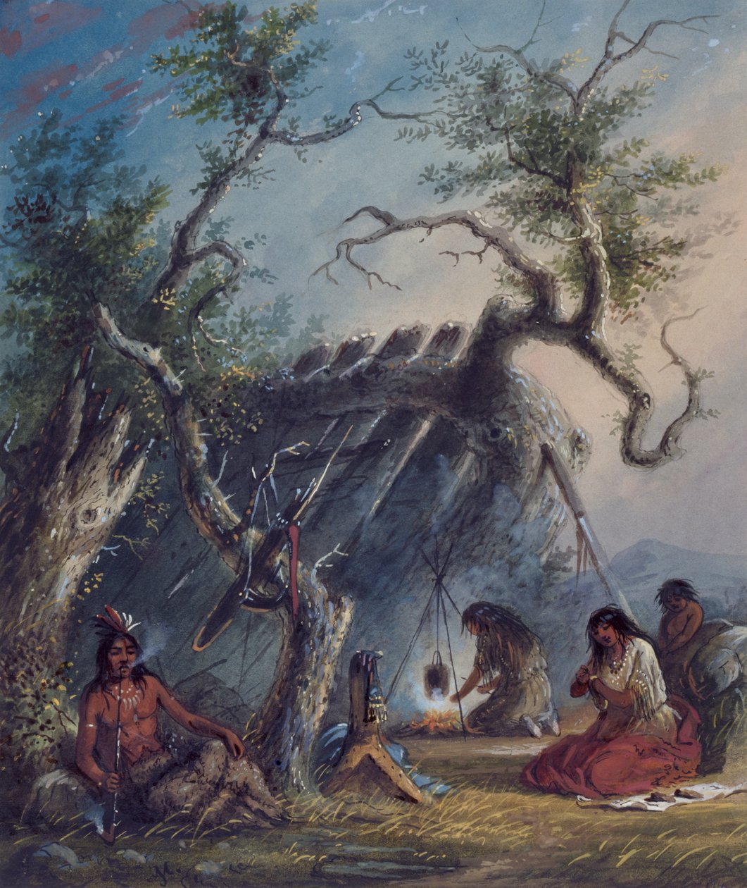 Indiánská chýše od Alfred Jacob Miller