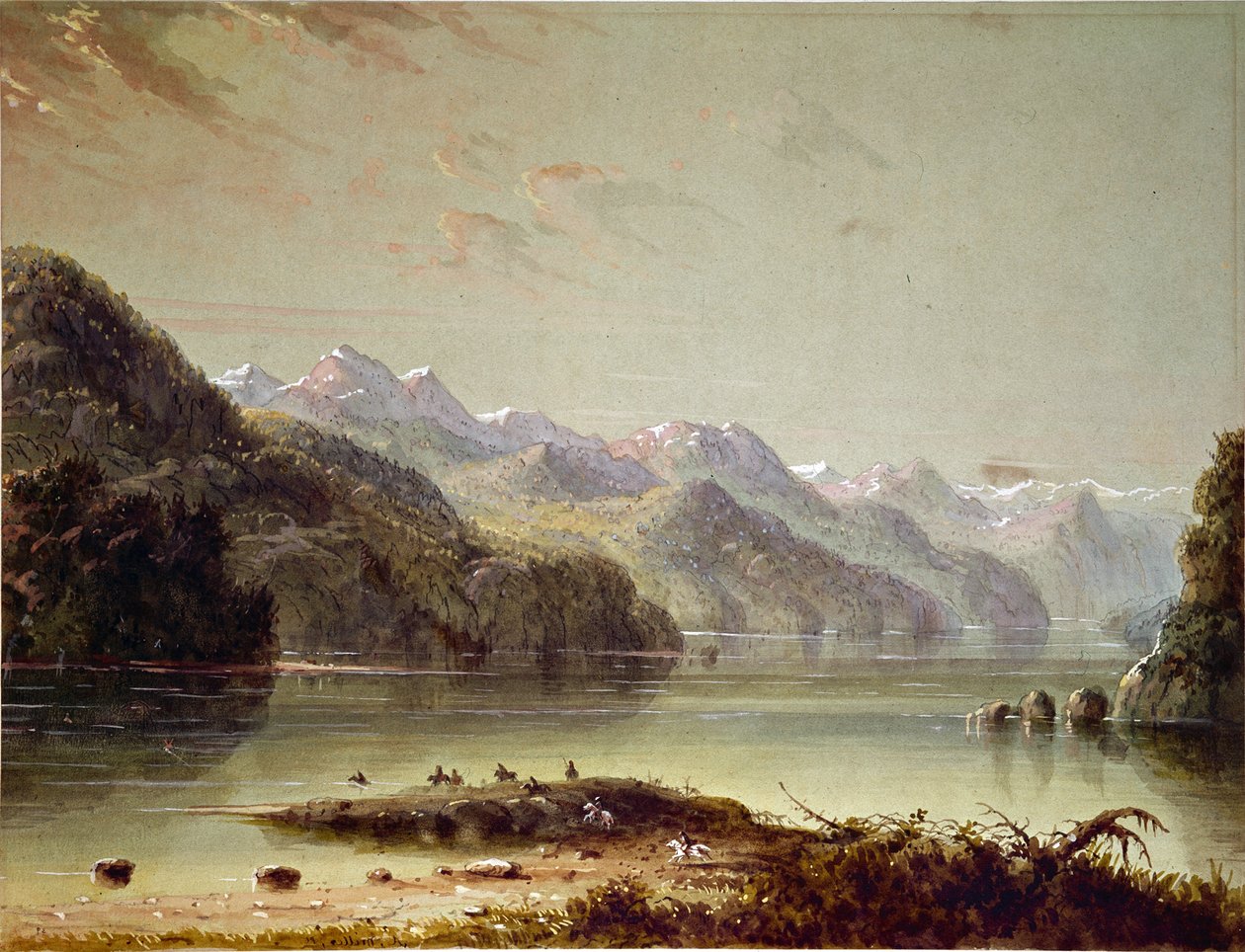 Scéna u jezera (hora Wind River) od Alfred Jacob Miller
