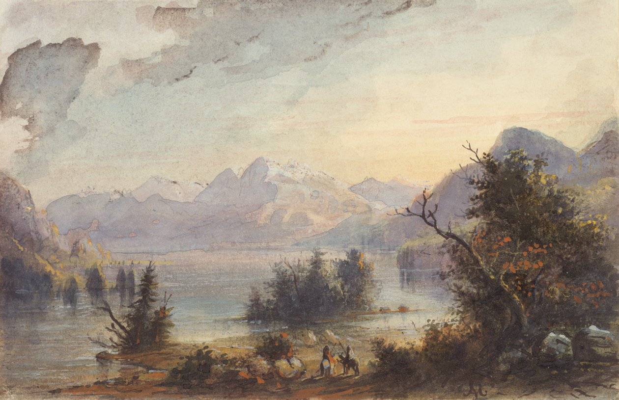 Lake Scene, Rocky Mountains, cca 1837 (akvarel na papíře) od Alfred Jacob Miller
