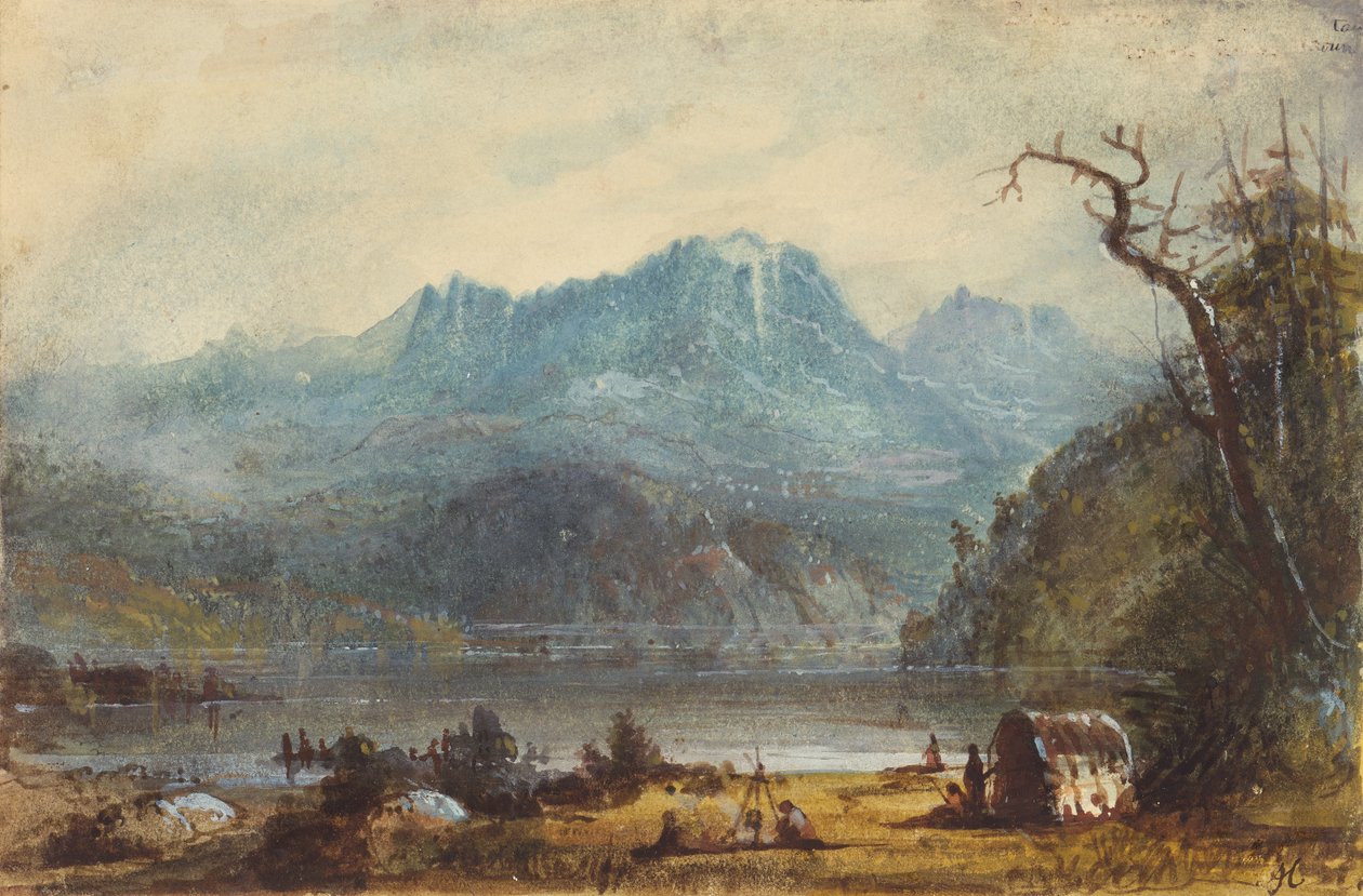 Lake Scene, Wild River Mountains, cca 1837 (akvarel na papíře) od Alfred Jacob Miller