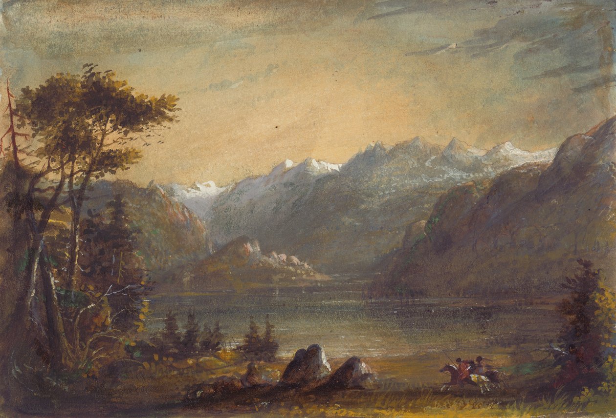 Lake Scene, Wind River Mountains, cca 1837 (akvarel a kvaš na papíře) od Alfred Jacob Miller