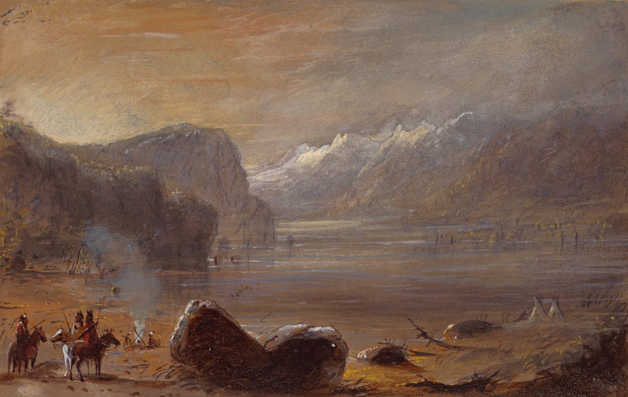 Lake, Wind River Range, cca 1837 (tužka, akvarel a kvaš na papíře) od Alfred Jacob Miller