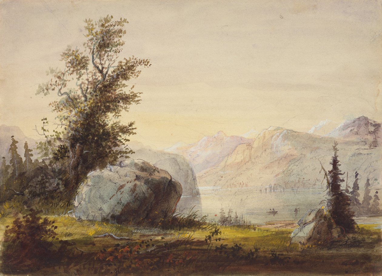 Lake, Wind River, c.1837 (tužka, akvarel a kvaš na papíře) od Alfred Jacob Miller