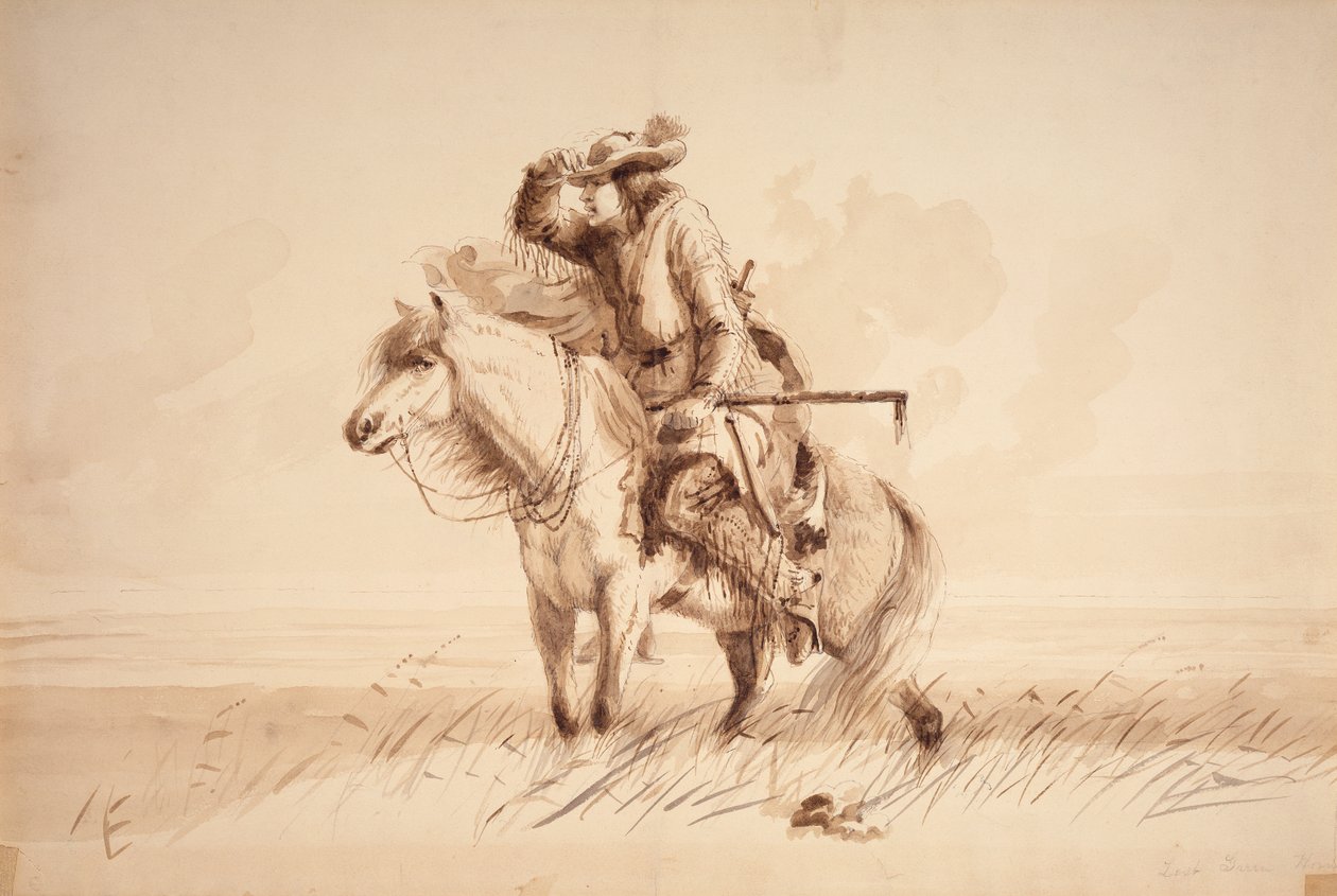 Lost Green Horn, cca 1850 (tužka, pero a inkoust, a praní na plátně) od Alfred Jacob Miller