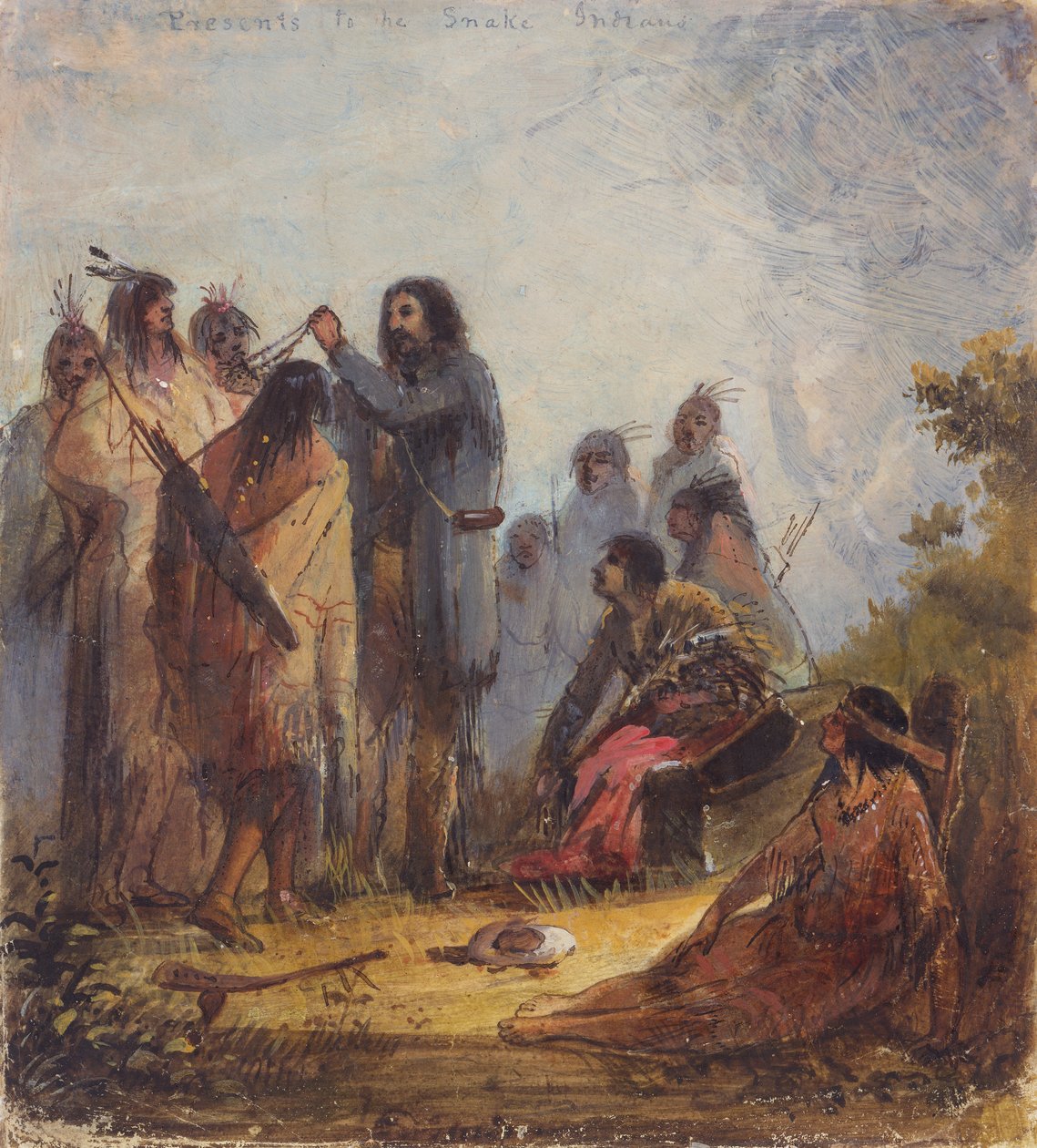 Presents to Snake Indians, c.1837 (olej na papíře) od Alfred Jacob Miller