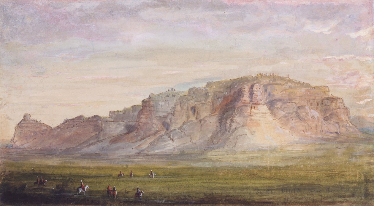 Scotts Bluff near the Nebraska (Platte), c.1837 (akvarel na papíře) od Alfred Jacob Miller