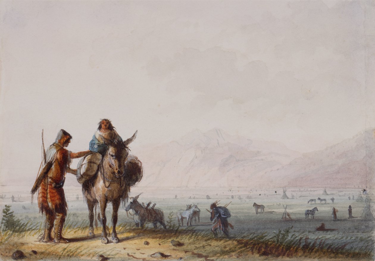 Shoshone Root Diggers, cca 1837 (pero, inkoust a akvarel na papíře) od Alfred Jacob Miller