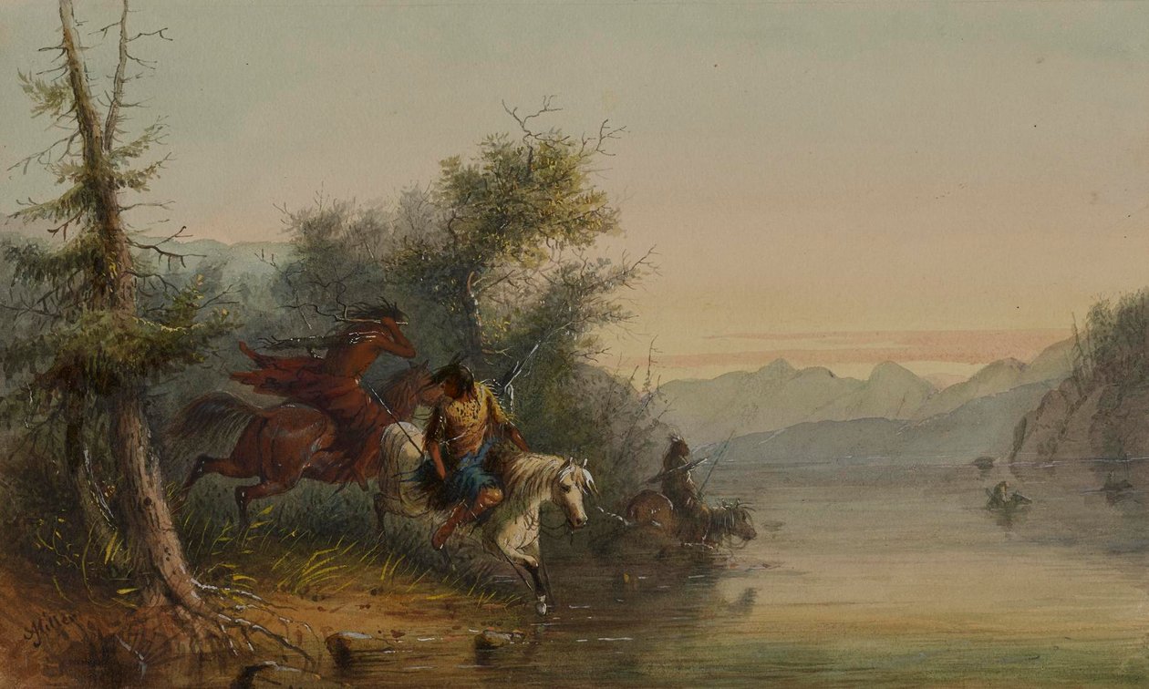 Indiáni kmene Snake: Brodění řeky od Alfred Jacob Miller