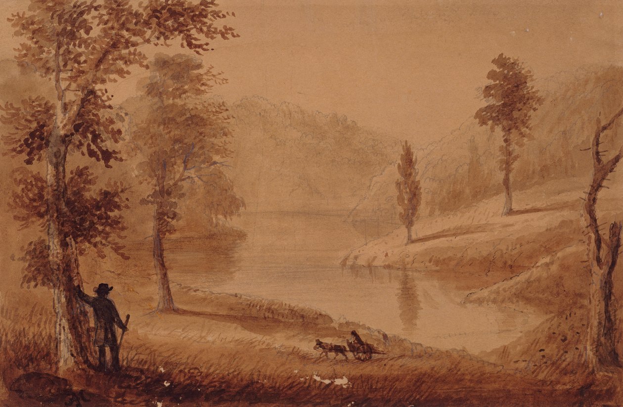 Labutí jezero, cca 1837 (akvarel na papíře) od Alfred Jacob Miller