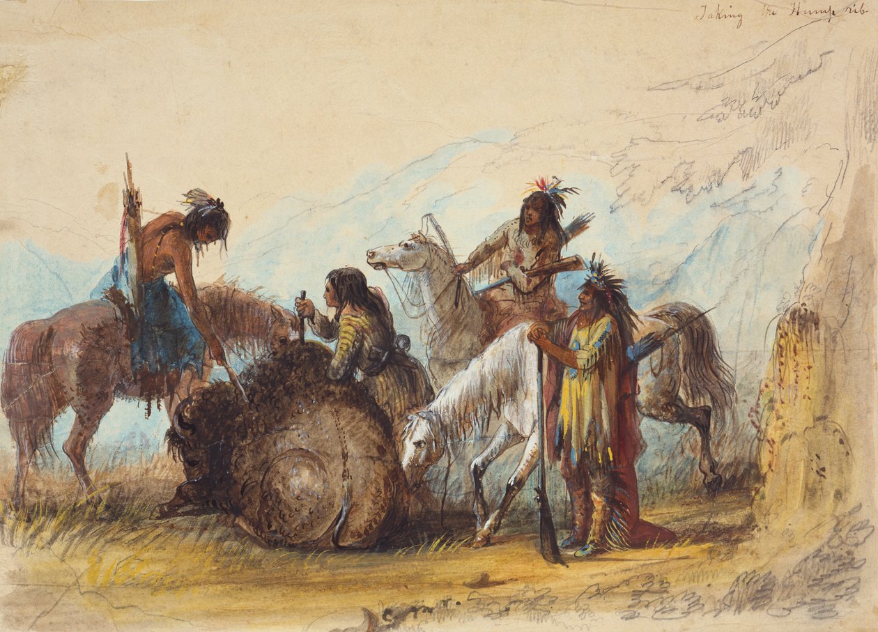 Taking the Hump Rib, cca 1858 (tužka, akvarel a kvaš na papíře) od Alfred Jacob Miller