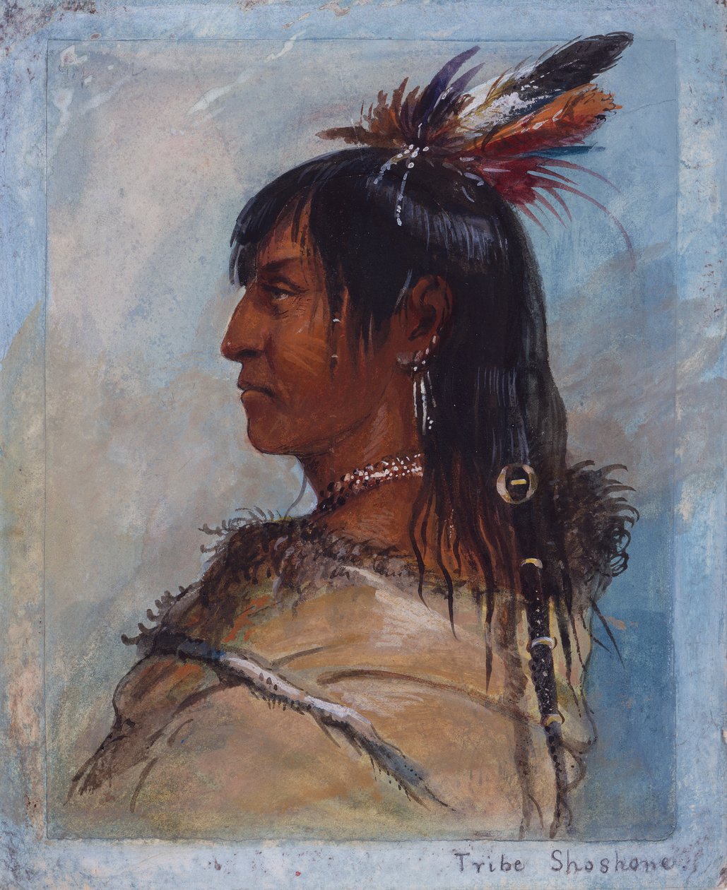 Tribe Shoshone, cca 1837 (pero a inkoust, akvarel a kvaš na papíře) od Alfred Jacob Miller