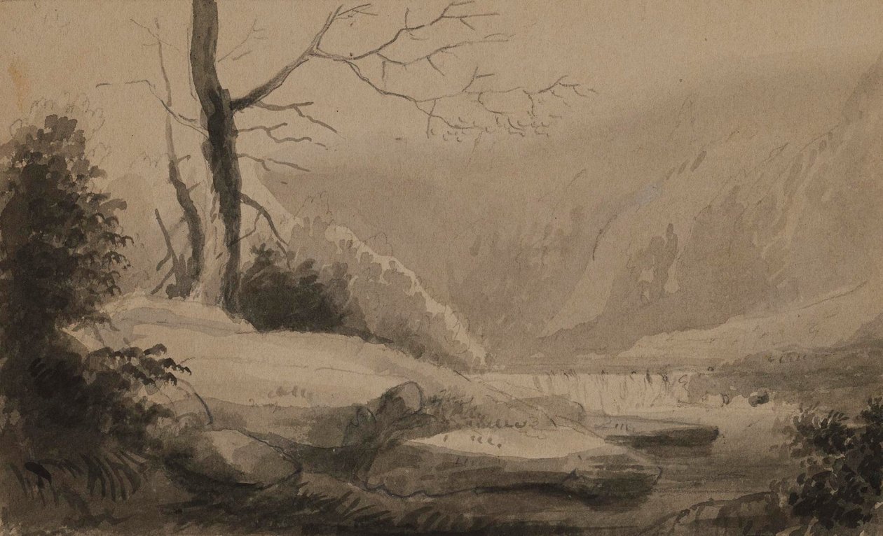 Pohled na potok a hory od Alfred Jacob Miller