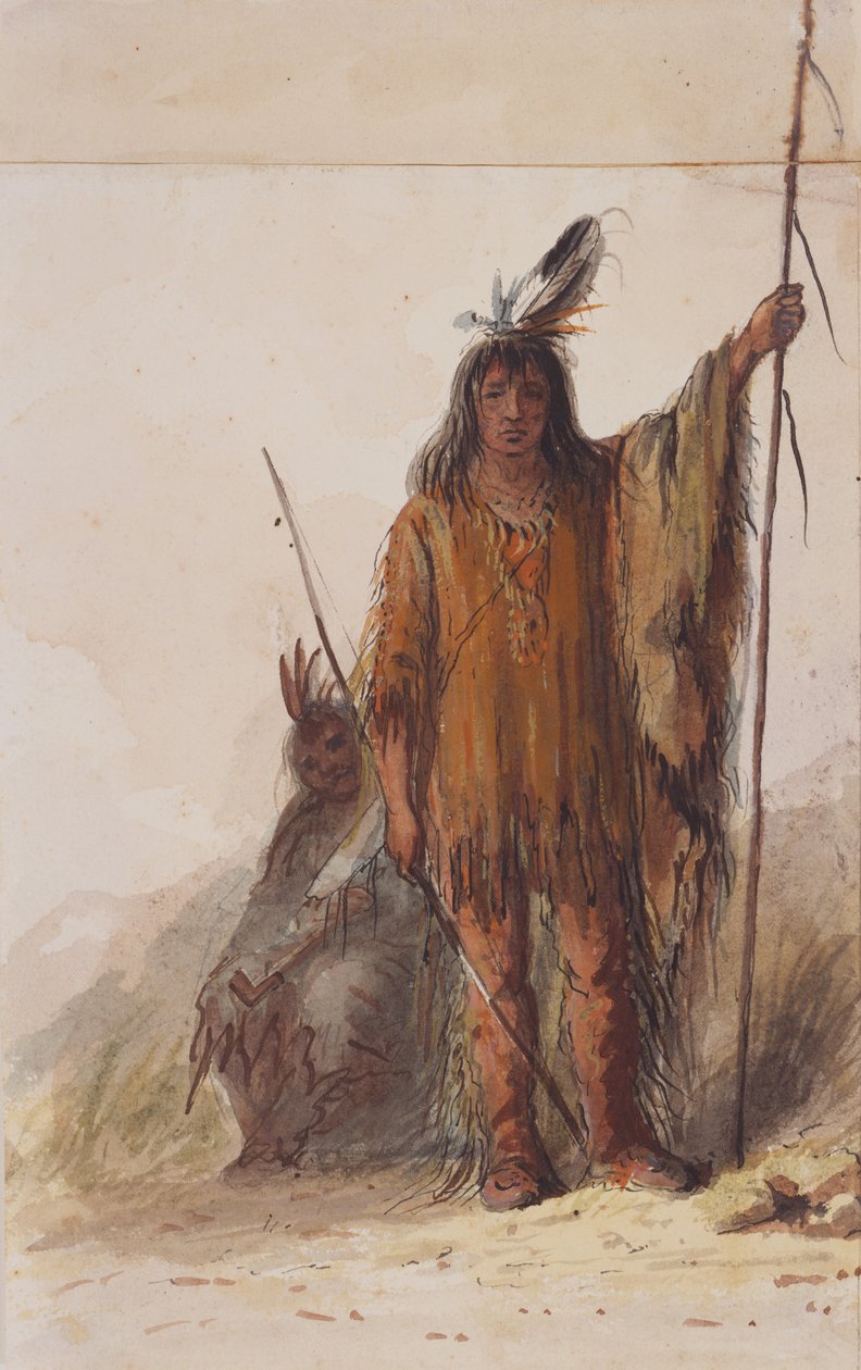 War Dress, c.1837 (tužka, pero a inkoust, akvarel a kvaš na papíře) od Alfred Jacob Miller