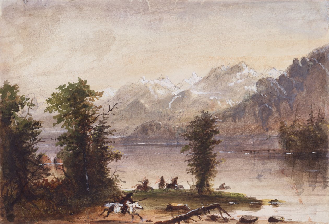Wind River Mountains, cca 1837 (tužka, akvarel a kvaš na papíře) od Alfred Jacob Miller