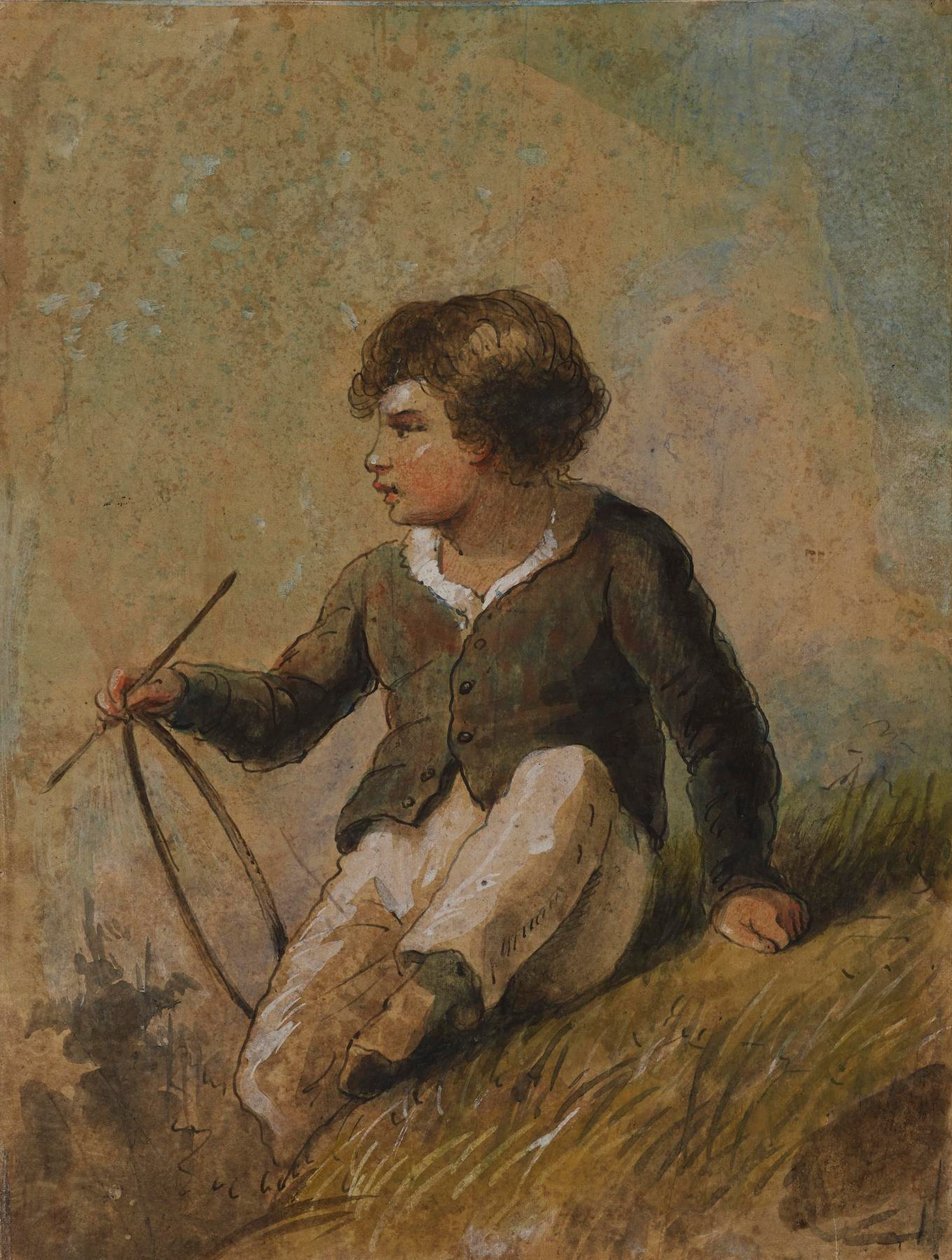 Chlapec s obručí a holí od Alfred Jacob Miller