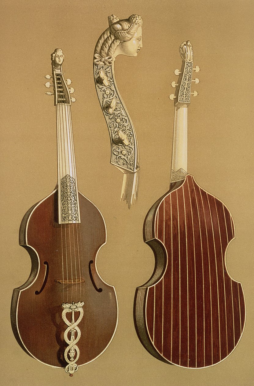 Viola da Gamba, neboli basová viola, od Joachima Tielkeho (1641-1719) Hamburk, 1701, z 