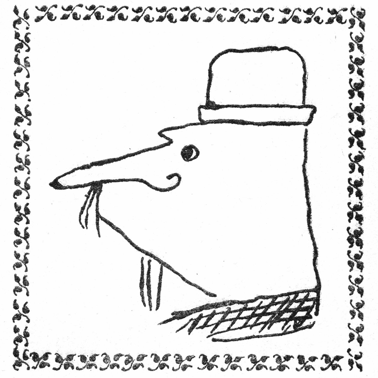 Portrét pana Ubu od Alfreda Jarryho. Kresba perem v typografickém rámu z trojlistých pramenů -Princeps edice Ubu Roi, Mercure de France, červen 1896. od Alfred Jarry