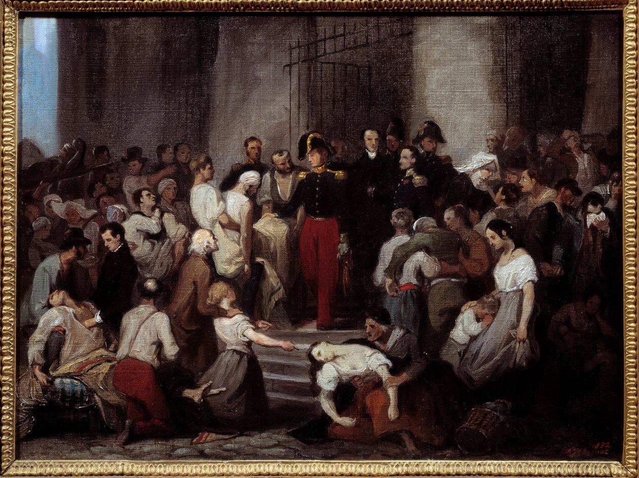 Vévoda z Orleans navštěvuje nemocné v hotelu dieu během epidemie cholery od Alfred Johannot