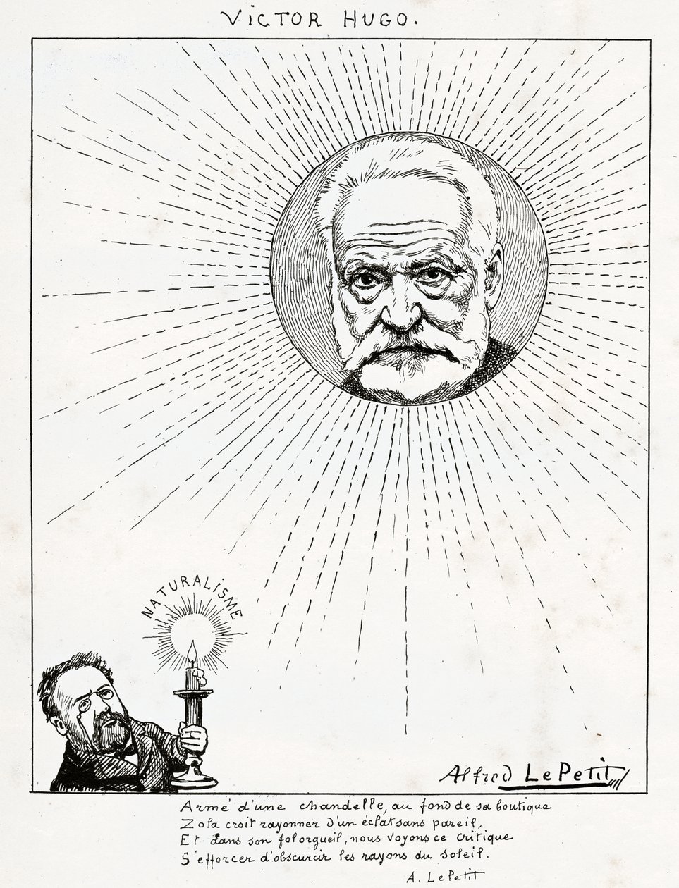 Karikatura Victora Huga a Emile Zoly., kolem 1875-1880 (rytina) od Alfred Le Petit