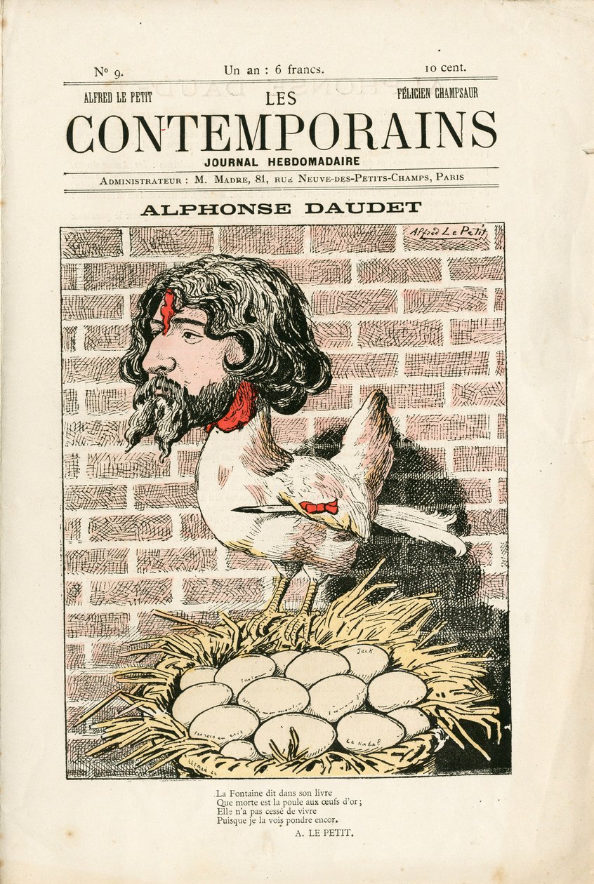 Obálka “”Les Contemporains”, číslo 9, Satirické barvy: Alphonse Daudet - Literatura - Houle, Daudet Alphonse - Ilustrace Alfred Le Pepetit (1841-1909) od Alfred Le Petit
