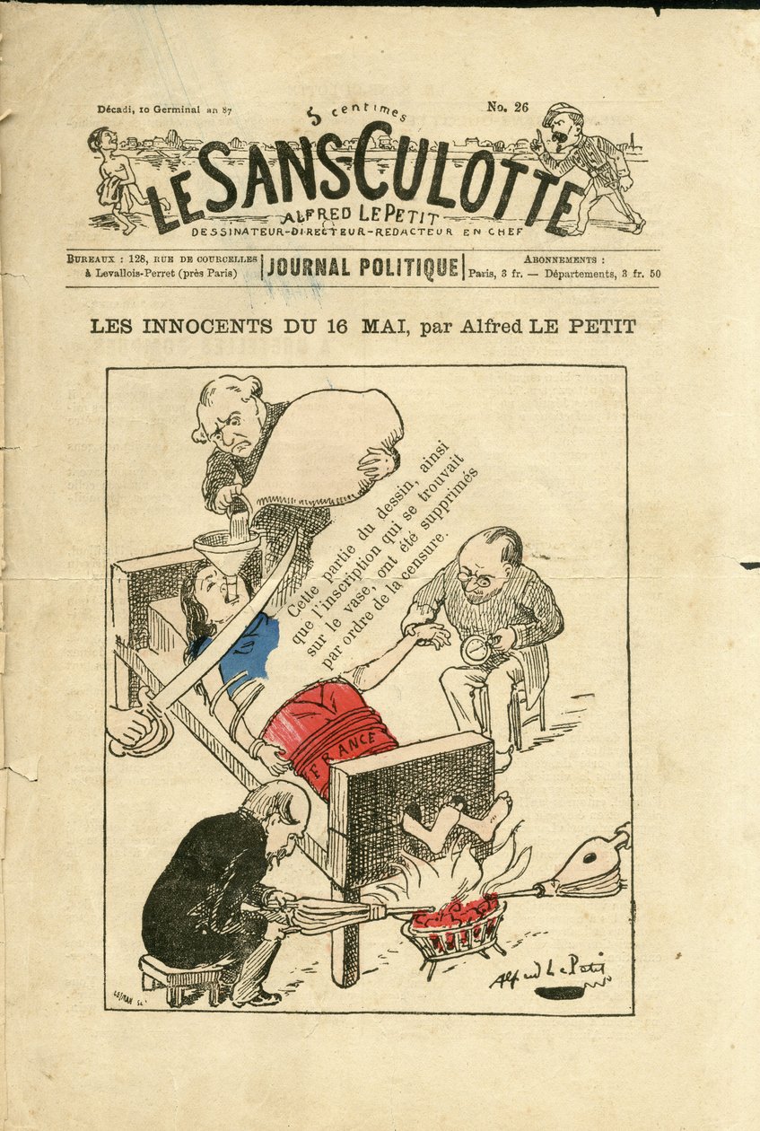 Ilustrace Alfred Le Petit (1841-1909) pro obálku Le Sans-Culotte, kolem roku 1879 - Nevinní 16. května - Cenzura, 16. května od Alfred Le Petit