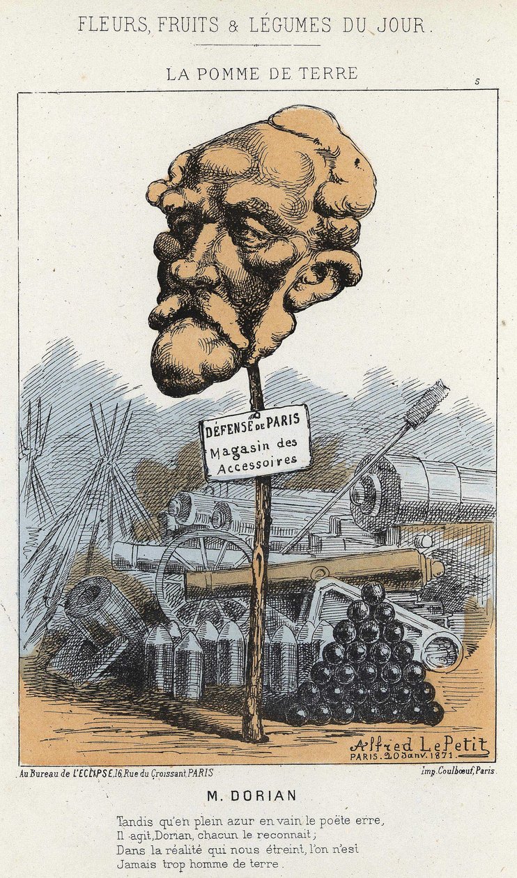 La Potato: Cartoon on Dorian - nemocný. od 20. 1. 1871 v „Květiny, ovoce a zelenina dne“ od Alfred Le Petit