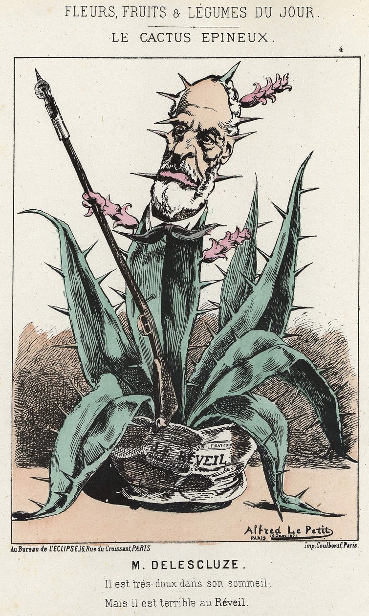Le Cactus Spineux: Cartoon on Louis Charles Delescluze (1809 - 1871) - nemoc. od 16. 1. 1871 v „Květiny, ovoce a zelenina dne“ od Alfred Le Petit