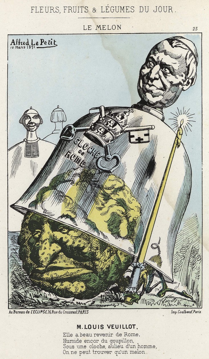 Meloun: Karikatura na Louis Veuillot - nemocný. od 3.10.1871 v „Květiny, ovoce a zelenina dne“ od Alfred Le Petit