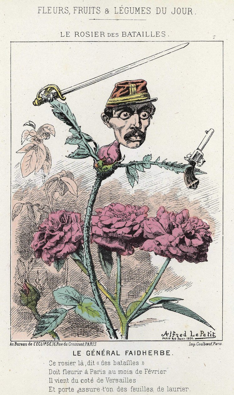 The Rosier des Batailles: karikatura o generálu Faidherbe - nemocný. od 20. 1. 1871 v „Květiny, ovoce a zelenina dne“ od Alfred Le Petit