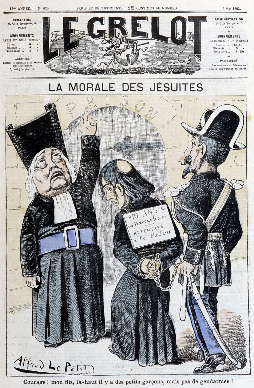Morálka jezuitů „Povzbuďte! Můj synu, nahoře jsou malí kluci, ale četníci!“ , květen 1883 (rytina) od Alfred Le Petit