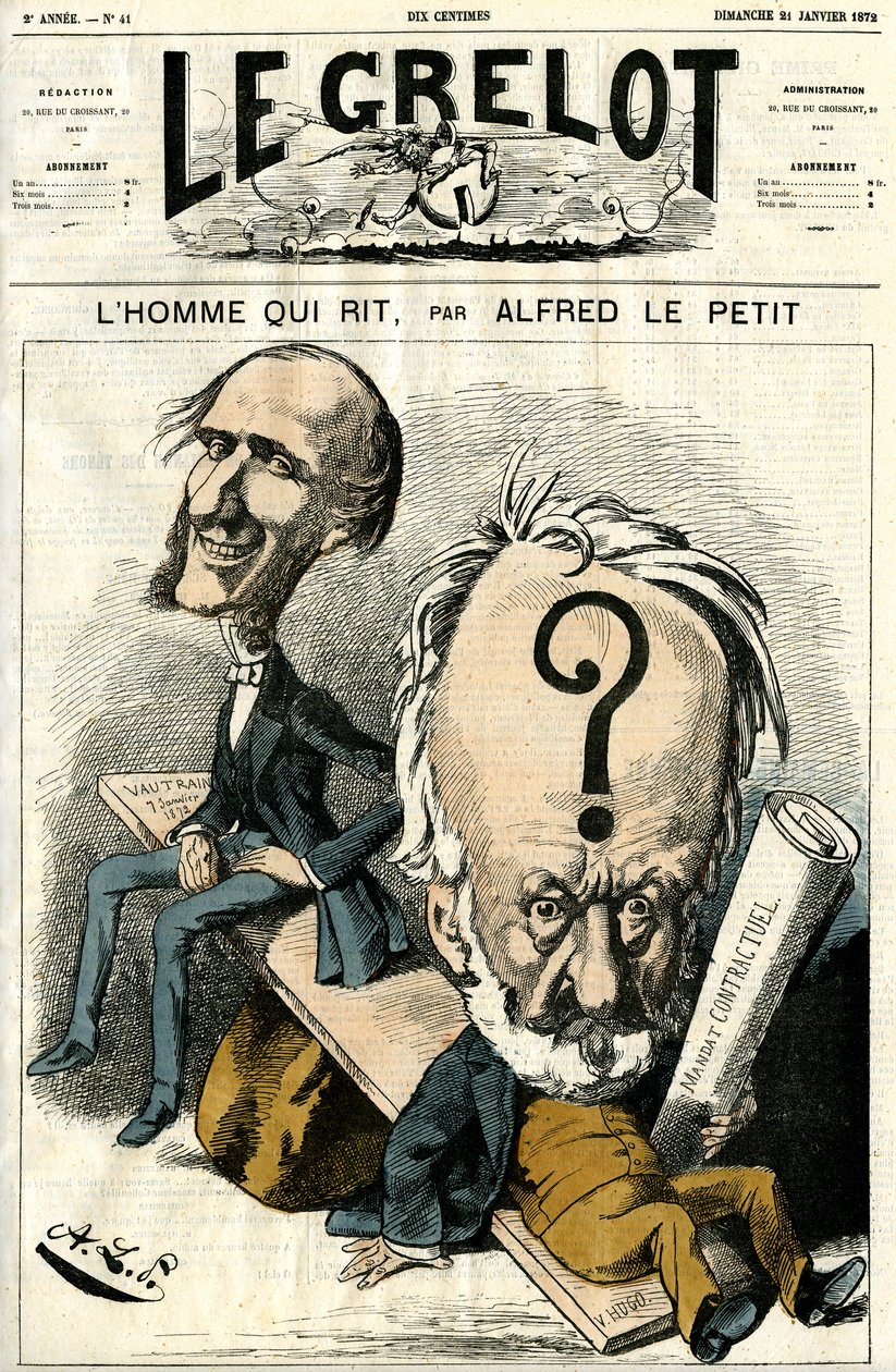 Victor Hugo a Muž, který se směje. Karikatura od Alfred Le Petit