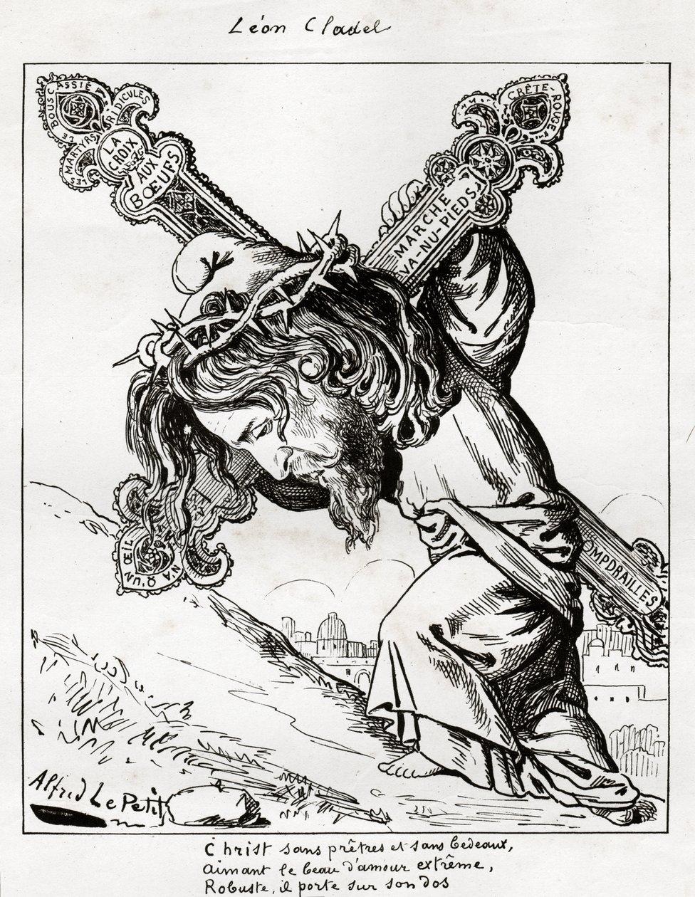 karikatura Leona Cladela, kolem 1875-80 (rytina) od Alfred Le Petit