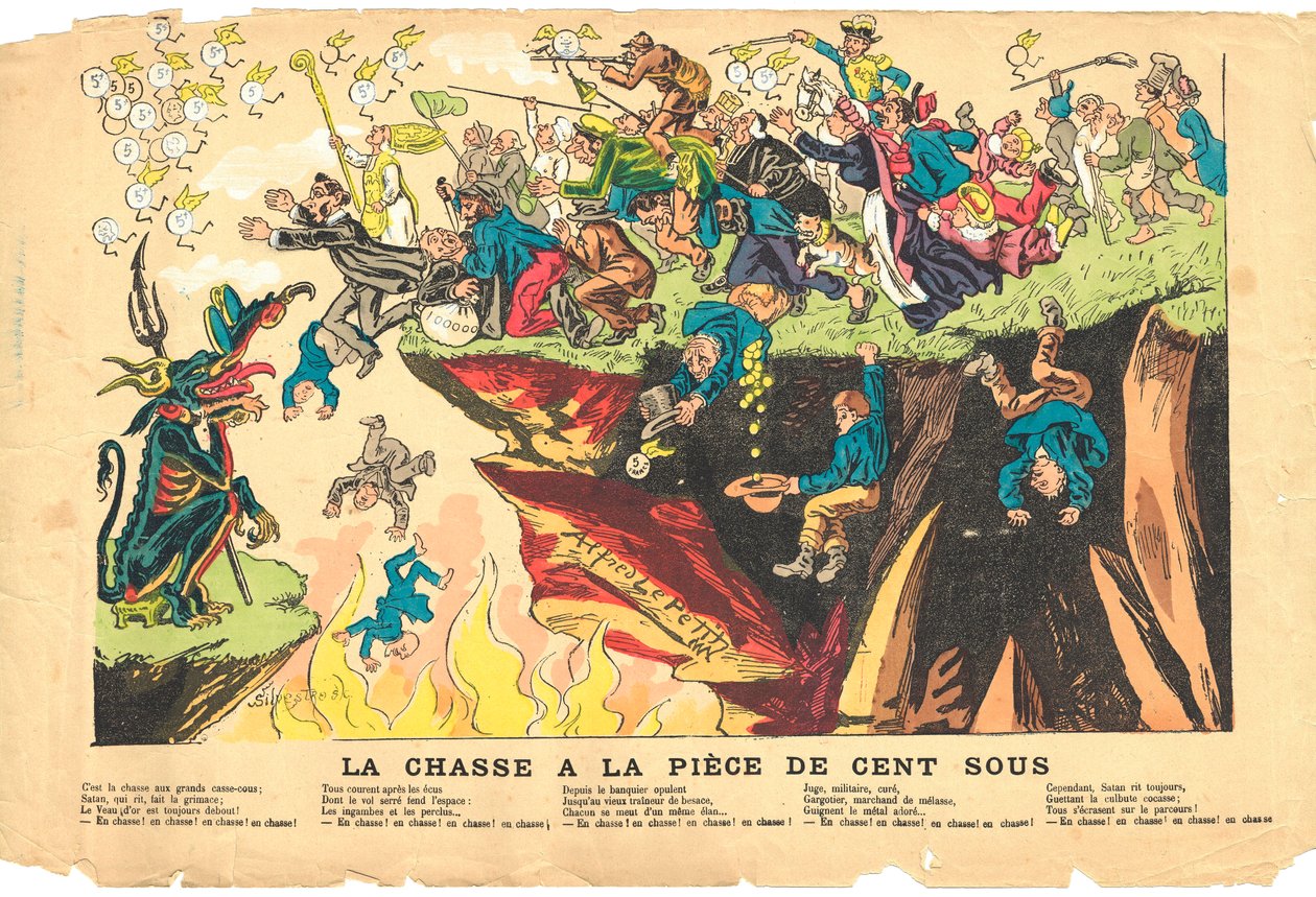 létající list, Satirical in Colors, circa 1878: Hunting 100 subpiece - Silver - Devil, Cures Ilustrace Alfred Le Pete (1841-1909) od Alfred Le Petit
