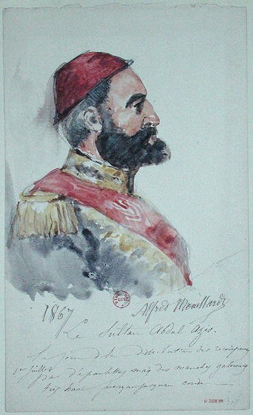 Sultan Abd al-Aziz (1830-76) 1867 (akvarel na papíře) od Alfred Mouillard