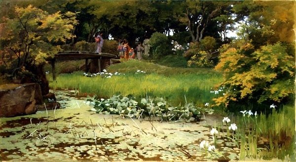 Pon d člen Te je r Den Of Raku-Rakutei, Hikone od Alfred Parsons