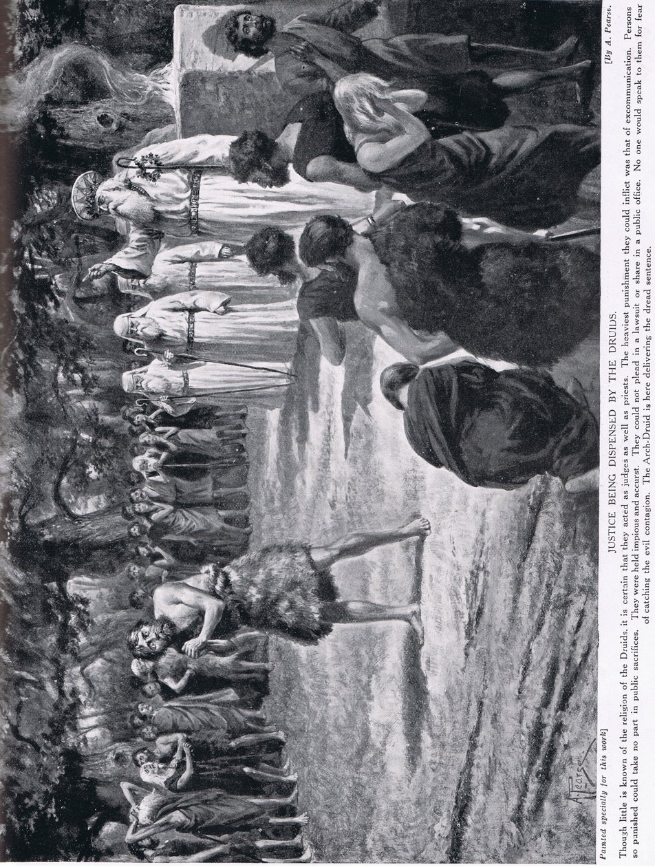 Spravedlnost vykonávaná druidy, ilustrace z „Hutchinsonových dějin národů“, kolem roku 1910 od Alfred Pearse