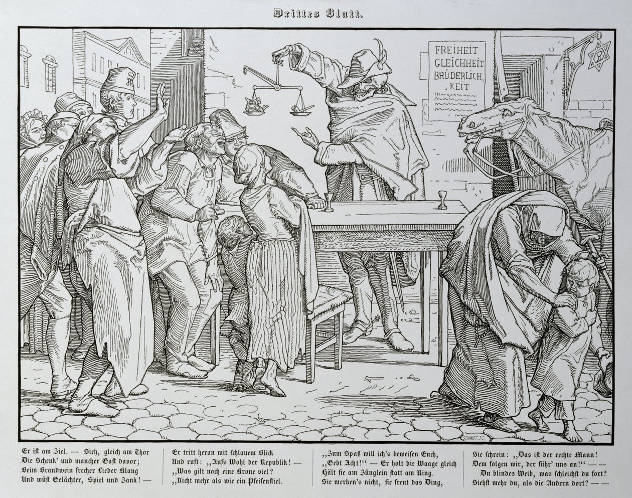 Smrt před veřejným domem, z „Další tanec smrti“, který vydal Georg Wigand v Lipsku, 1849 od Alfred Rethel
