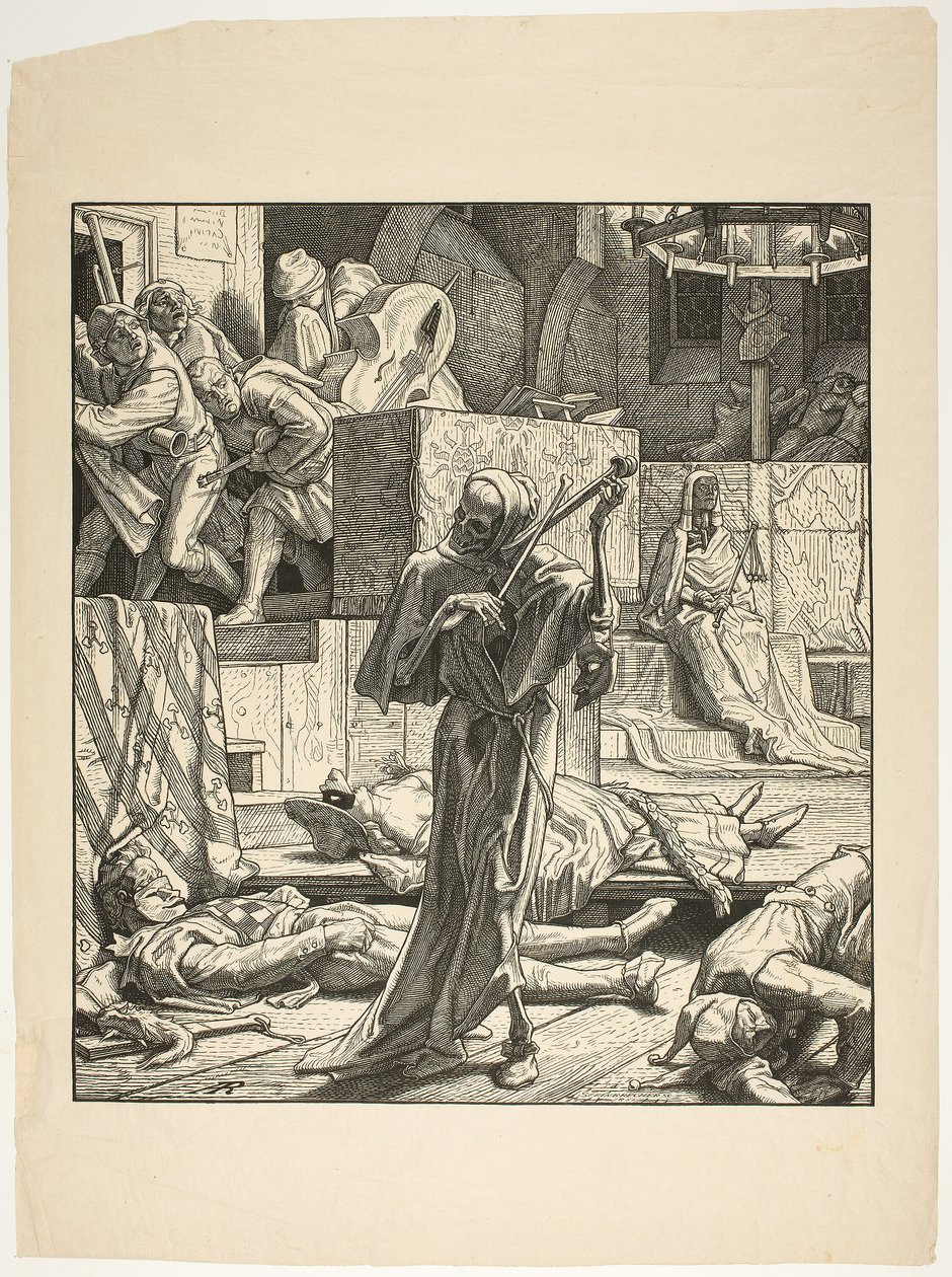 Death the Strangler, první vypuknutí cholery na maškarním plese v Paříži, 1831 od Alfred Rethel